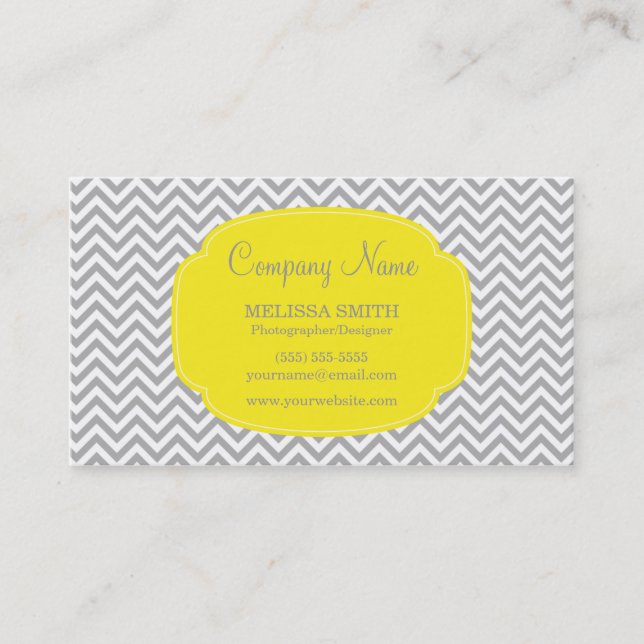 Preppy Gray Yellow Chevron Business Card (Front)