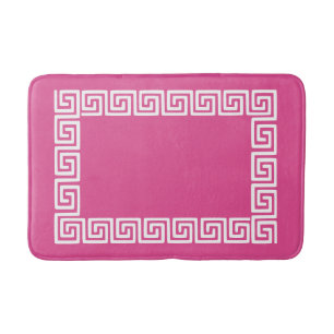 Preppy Greek Key – Hot Pink & White Bath Mat