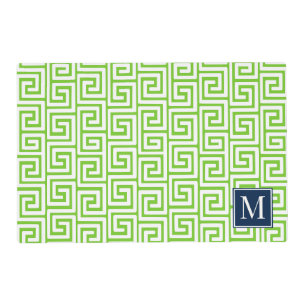 Preppy Greek Key Monogram – Lime & Navy Placemat