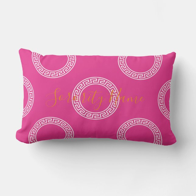 Preppy Greek Key Ring Pink White Custom Sorority Lumbar Pillow (Front)