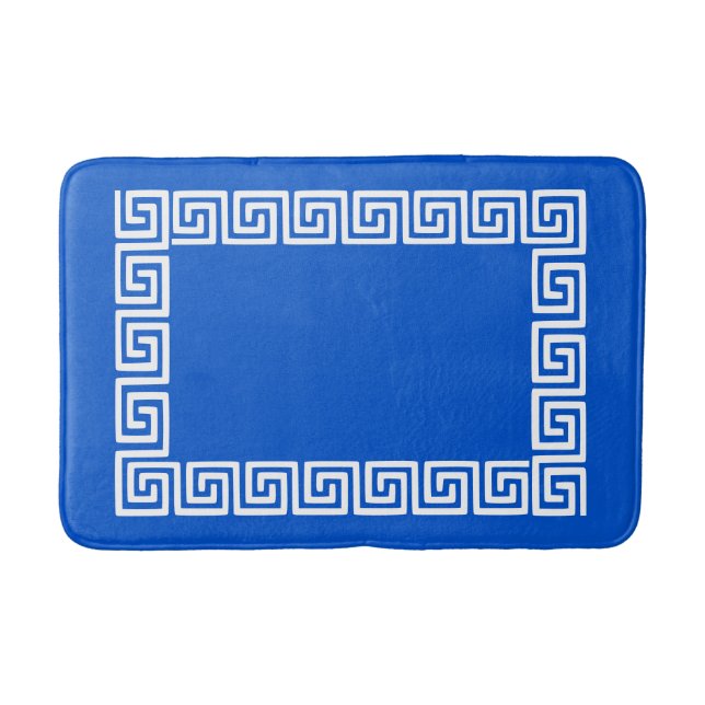 Preppy Greek Key – Royal Blue & White Bath Mat (Front)