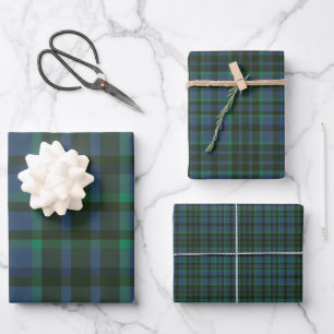 Preppy Green and Blue Plaid Wrapping Paper Sheets
