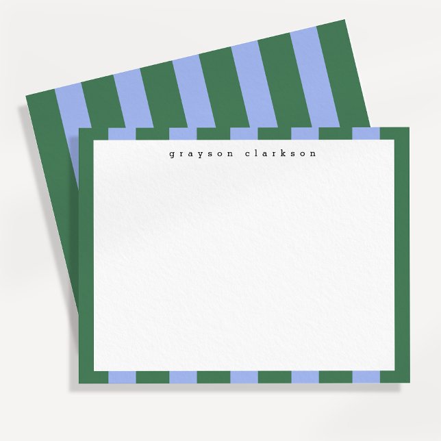 Preppy Green and Periwinkle Border Note Card (Creator Uploaded)