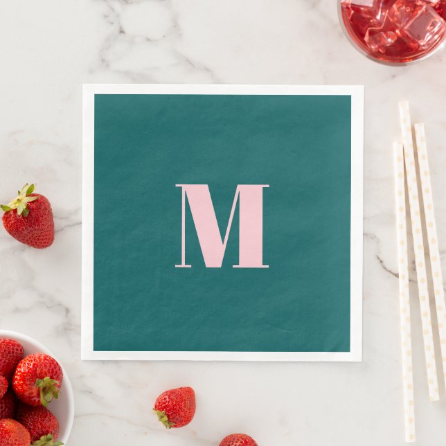 Preppy Green and Pink Monogram Party Paper Dinner Napkins (Insitu)