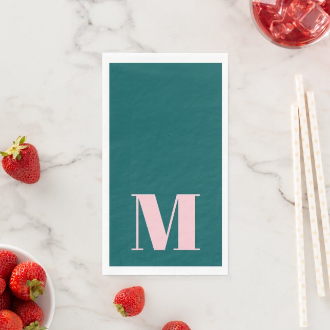 Preppy Green and Pink Monogram Party Paper Guest Towels (Insitu)