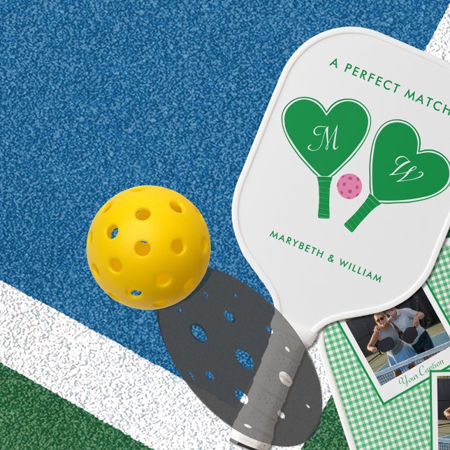 Preppy Green and Pink Personalized with Photos Pickleball Paddle (Creator Uploaded)