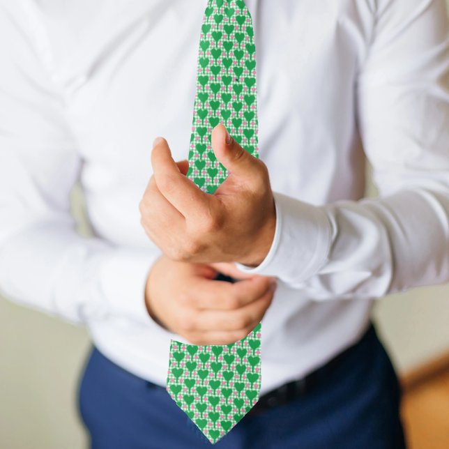 Preppy Green and Pink Wedding Gingham Pickleball Neck Tie (Creator Uploaded)