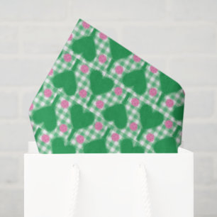 Preppy Green and Pink Wedding Gingham Pickleball Tissue Paper