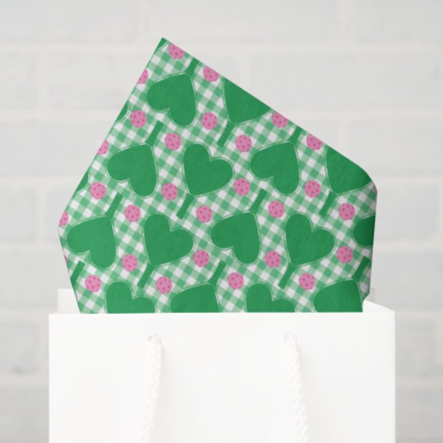 Preppy Green and Pink Wedding Gingham Pickleball Tissue Paper (Gift Bag)