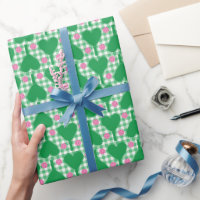 Preppy Green and Pink Wedding Gingham Pickleball