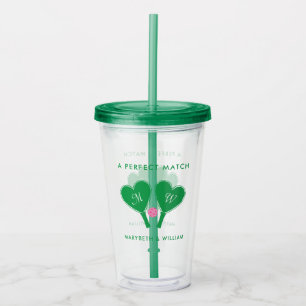 Preppy Green and Pink Wedding Pickleball Acrylic Tumbler
