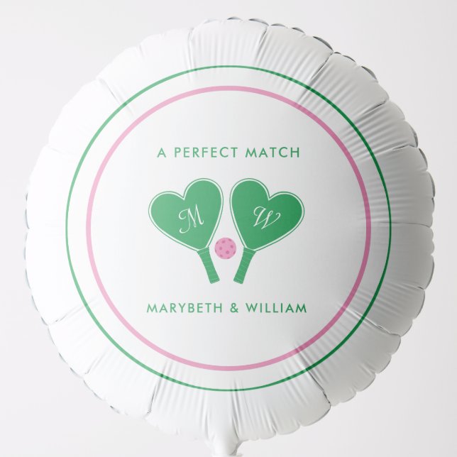 Preppy Green and Pink Wedding Pickleball Balloon (Front)