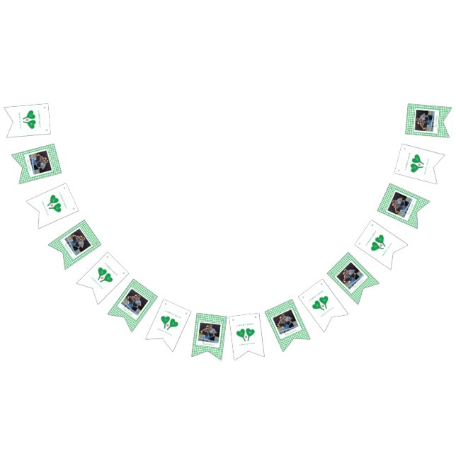 Preppy Green and Pink Wedding Pickleball Bunting Flags (All)