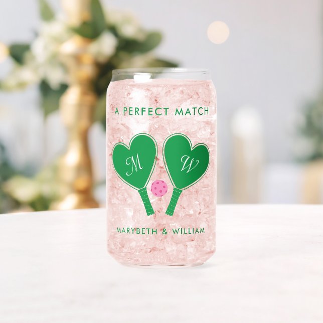 Preppy Green and Pink Wedding Pickleball Can Glass (Insitu (Wedding))