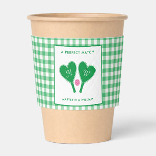 Preppy Green and Pink Wedding Pickleball  Coffee Cup Sleeve