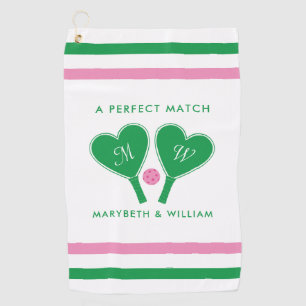 Preppy Green and Pink Wedding Pickleball Golf Towel