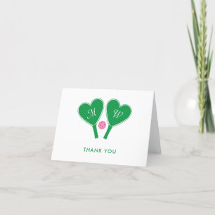 Preppy Green and Pink Wedding Pickleball Letterpress Thank You Card