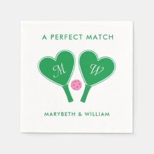 Preppy Green and Pink Wedding Pickleball Napkins