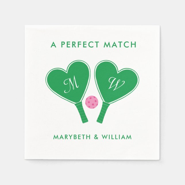 Preppy Green and Pink Wedding Pickleball Napkins (Front)