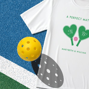 Preppy Green and Pink Wedding Pickleball T-Shirt