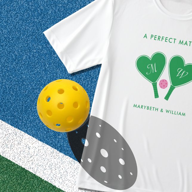 Preppy Green and Pink Wedding Pickleball T-Shirt (Creator Uploaded)