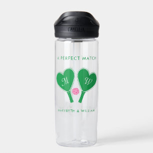 Preppy Green and Pink Wedding Pickleball Water Bottle