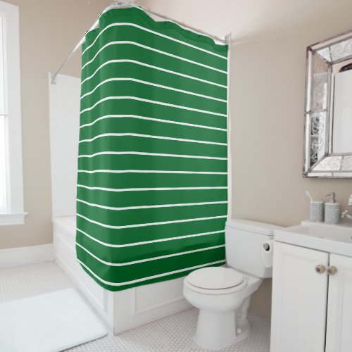  Preppy Green and White Stripes Geometric Pattern Shower Curtain