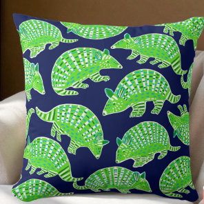 Preppy Green Armadillo Pattern Navy Throw Pillow