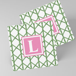 Preppy Green Bamboo Trellis Personalized Monogram Note Card