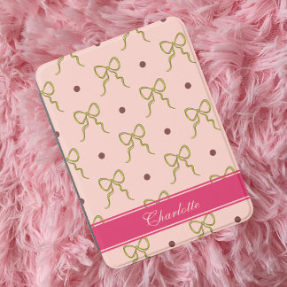 Preppy Green Bow Pink Custom Name Kindle Cover
