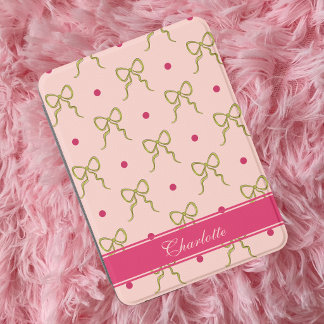 Preppy Green Bow Pink Polka Dot Name Kindle Cover