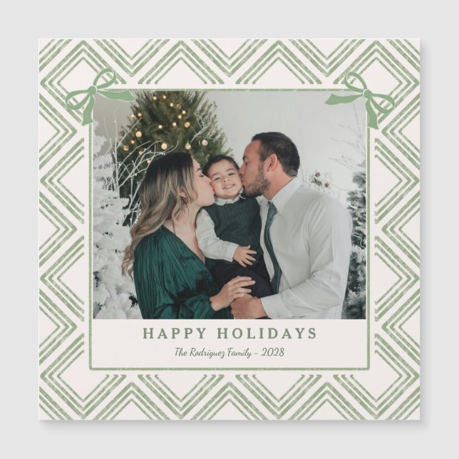 Preppy Green Diamond Pattern Holiday Magnetic Card (Front)