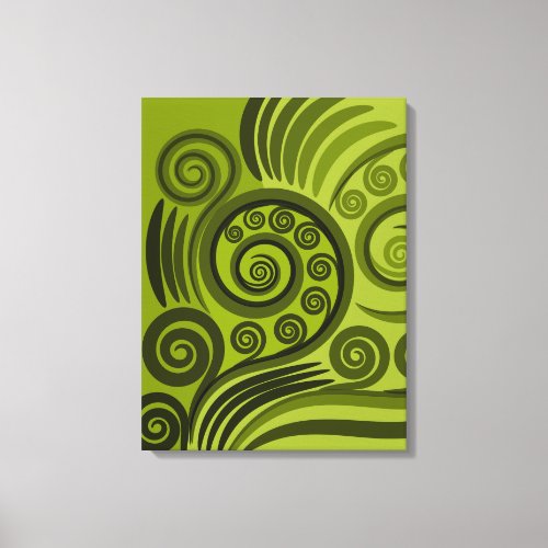 Preppy Green Fern Leaf Curl Swirl Canvas Print