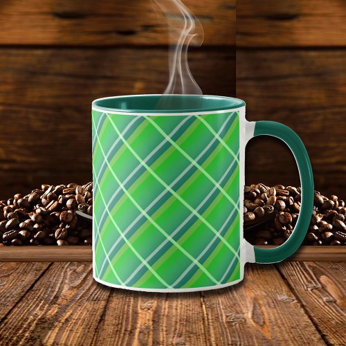 Preppy Green Gingham Plaid with White Stripes Mug