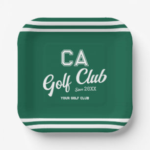 Preppy Green Golf Club Custom Crest Party Paper Plates