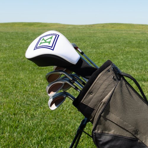 Preppy Green Monogram with Navy Blue Border Golf Head Cover