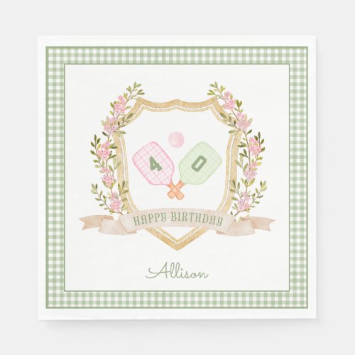 Preppy Green Pickle Ball  Custom Birthday Year Napkins