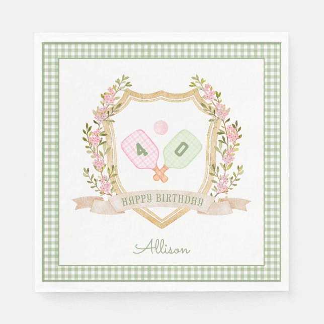 Preppy Green Pickle Ball | Custom Birthday Year Napkins (Front)