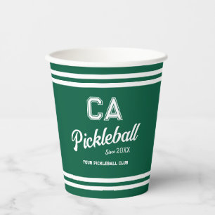 Preppy Green Pickleball Club Custom Crest Party Paper Cups