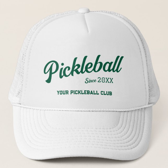 Preppy Green Pickleball Club Custom Crest Party Trucker Hat (Front)
