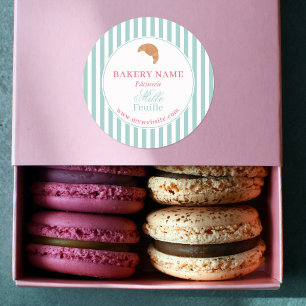 Preppy Green & Pink Stripes Bakery Logo Product Classic Round Sticker