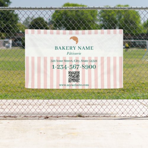 Preppy Green & Pink Stripes Bakery Logo QR Code Banner
