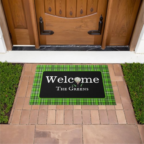 Preppy Green Plaid Golf Welcome Entryway Doormat