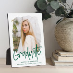 Preppy Green Script Graduation Photo Plaque<br><div class="desc">Celebrate your graduate's achievement with a custom graduation photo keepsake. The plaque features the graduate's photo inside of a white textured mask frame with "Graduate" in a green handwritten script. Personalize the graduation photo plaque by adding the graduate's name,  school,  and graduation year.</div>