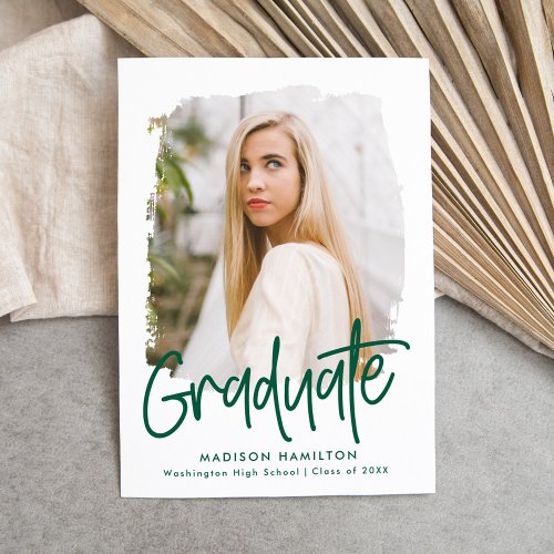 Preppy Green Script Photo Graduation Announcement