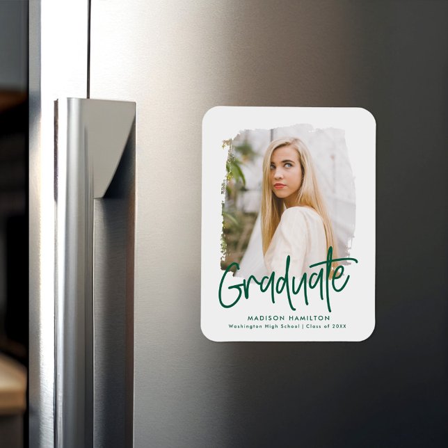 Preppy Green Script Photo Graduation Magnet (Creator Uploaded)