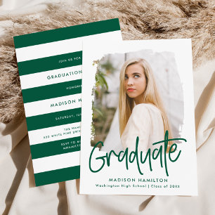 Preppy Green Script Photo Graduation Party Invitation
