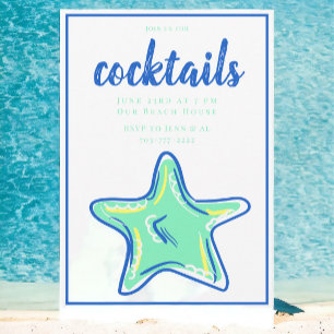Preppy Green Starfish / Coastal Beach Party Invitation
