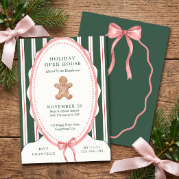 Preppy Green Stripe Gingerbread Open House Invitation