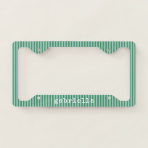 Preppy Green Stripe Personalized Name Car Decor License Plate Frame
